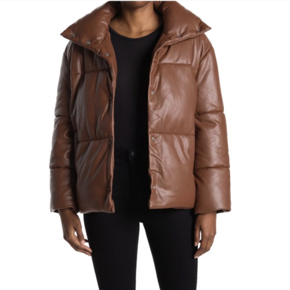 NWOT Avec Les Filles Faux Leather Puffer Jacket XS